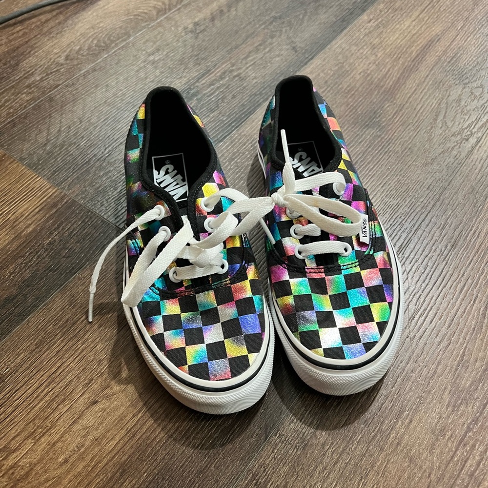 Vans Kids Black Multicolor Checkered Sneakers Sz 4